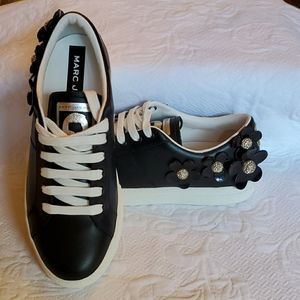 Marc Jacobs Black Leather Sparkle Daisy Sneakers